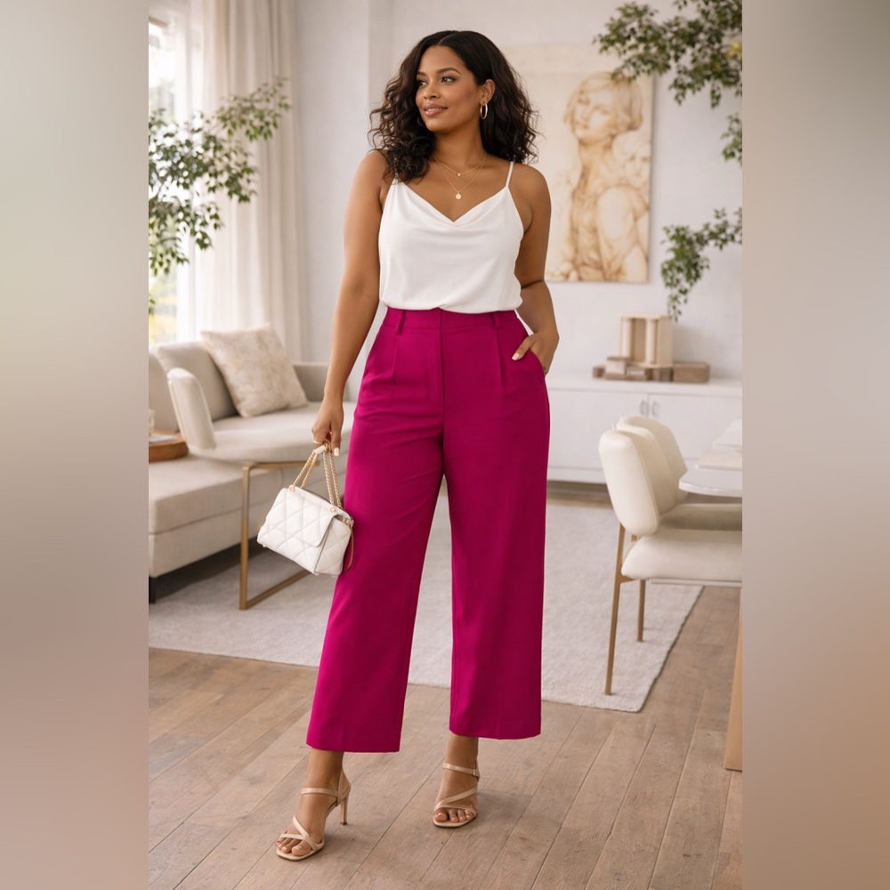 Zara Pink Wide Leg Trousers High Rise Dress Pants Size XXL Casual Career Wear
